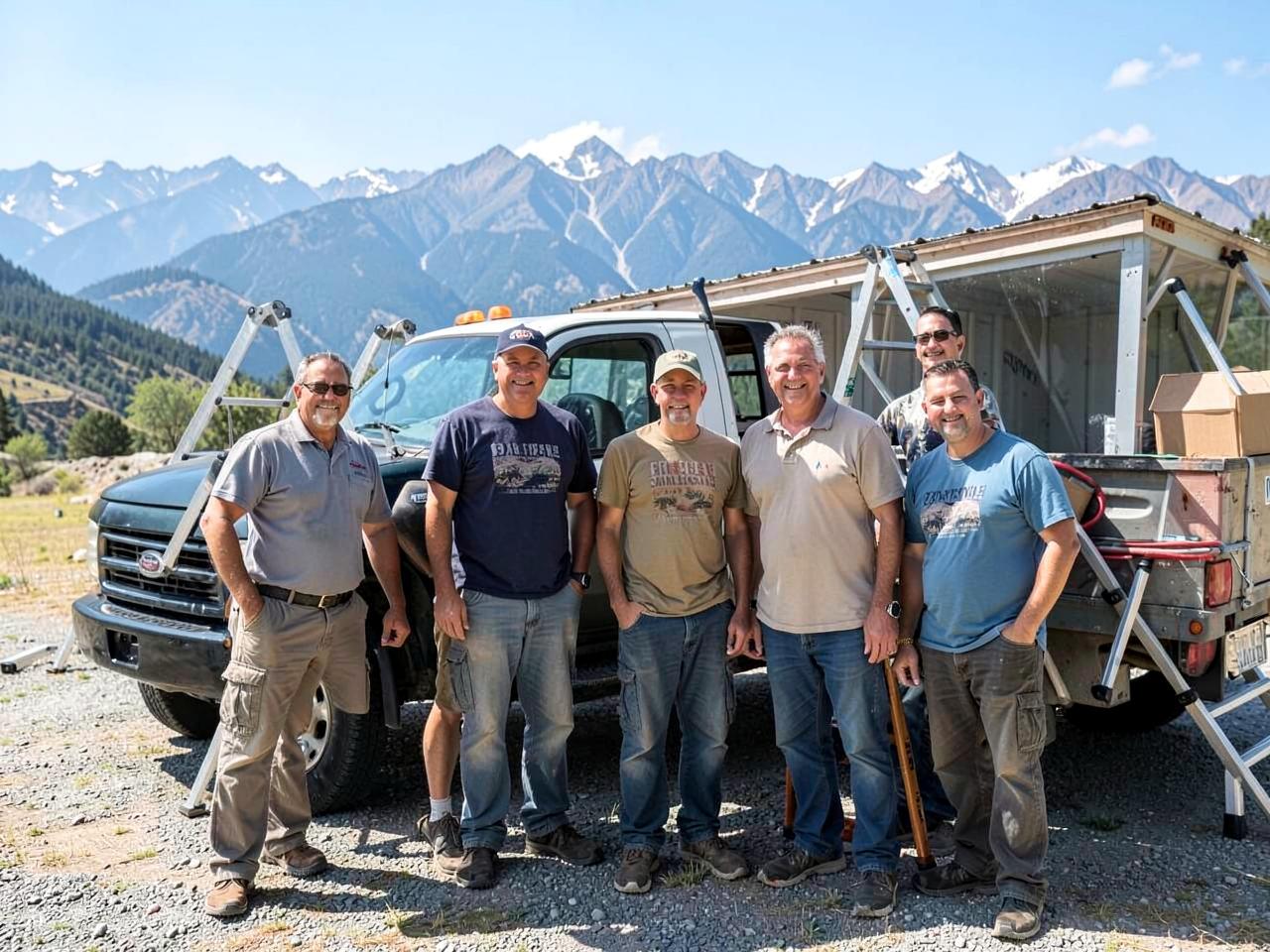 The Summit Ridge Roofing crew standing in front of their work truck in Boulder, CO